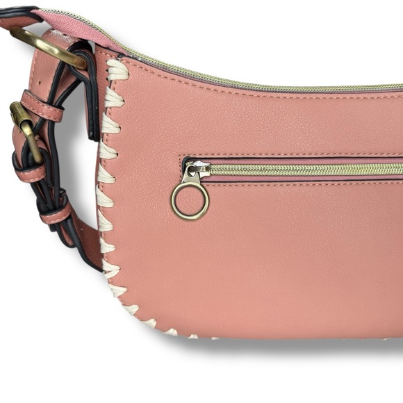 New‎ Sondra Roberts Vegan Leather Tote Shoulder Bag Top Handle Pink Whipstitch - Picture 6 of 11